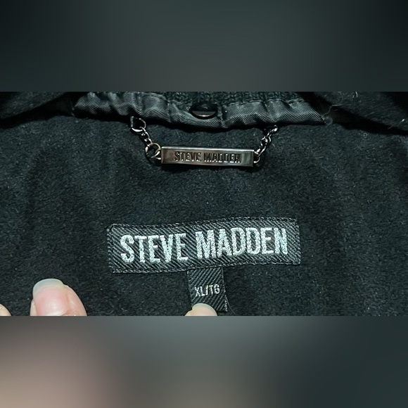 Steve Madden Long Black Wool Blend Coat | Jacket | Asymmetrical Zip Winter Fall - Picture 10 of 16